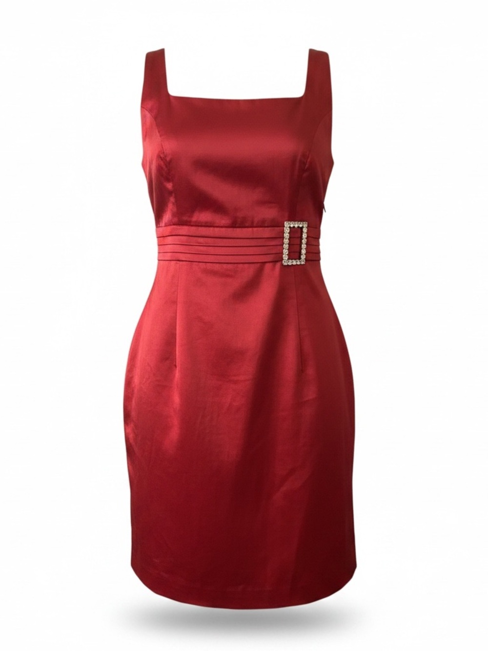 bebe Red/Burgundy Satin Square Neck Mini Dress Rhinestone Buckle Size S Y2K